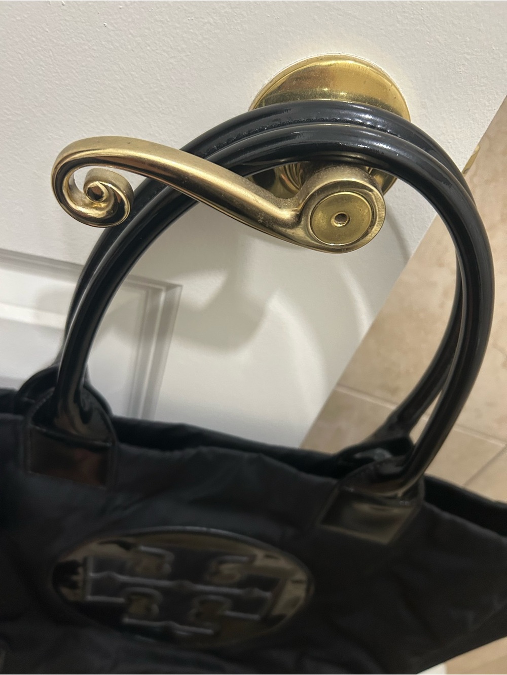 Tory Burch Ella Black Nylon Tote with Patent Trim - Picture 6 of 14